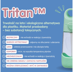 B.box Bidon dla dziecka - butelka na wodę ze słomką tritanowa 450 ml Spearmint