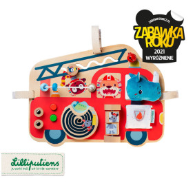 LILLIPUTIENS Drewniana tablica manipulacyjna Wóz strażacki Nosorożec Marius 9 m+