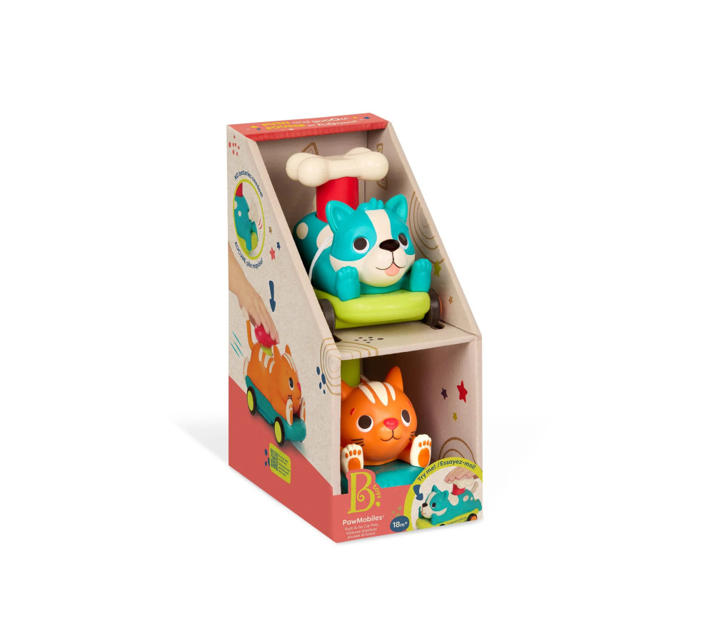 ZESTAW autek PawMobiles – kot i pies z NAPĘDEM push&go B.TOYS