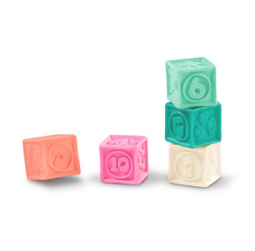 Miękkie kubeczki i klocki sensoryczne 2w1 6m+ Stackin’ Squishies B.TOYS