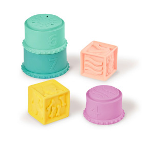Miękkie kubeczki i klocki sensoryczne 2w1 6m+ Stackin’ Squishies B.TOYS
