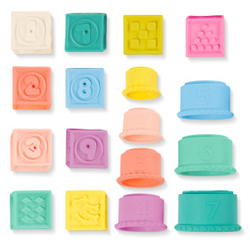 Miękkie kubeczki i klocki sensoryczne 2w1 6m+ Stackin’ Squishies B.TOYS