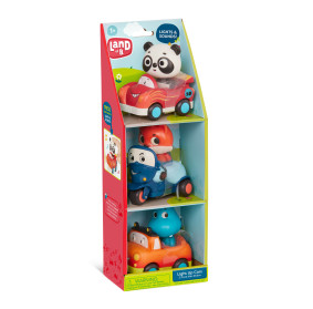 Zestaw 3 miękkich AUTEK sensorycznych z wesołymi PASAŻERAMI Z PANDĄ B.TOYS Light Up Cars