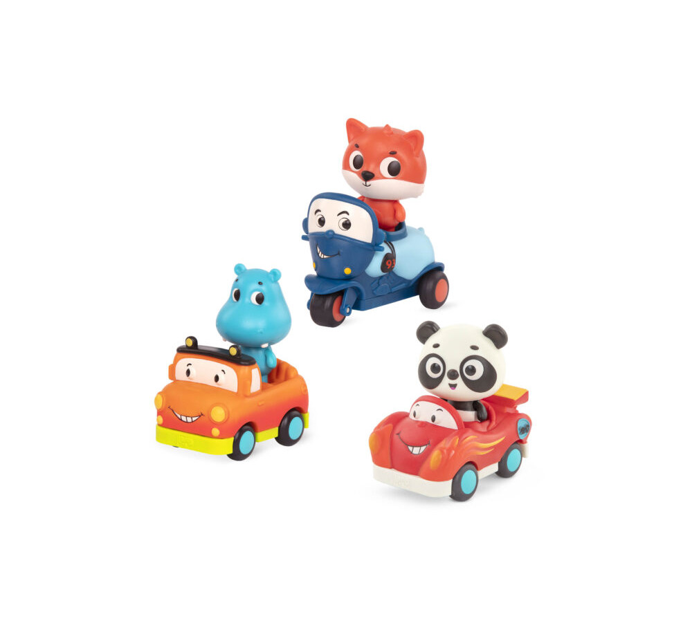 Zestaw 3 miękkich AUTEK sensorycznych z wesołymi PASAŻERAMI Z PANDĄ B.TOYS Light Up Cars