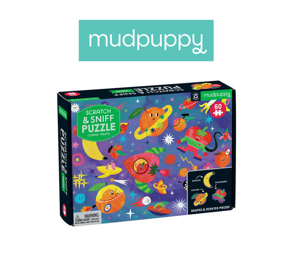 Mudpuppy Puzzle sensoryczne z elementami zapachowymi Kosmiczne owoce 60 elementów 4+