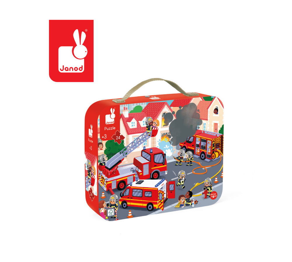 Janod Puzzle w walizce Strażacy 24 elementy 3+