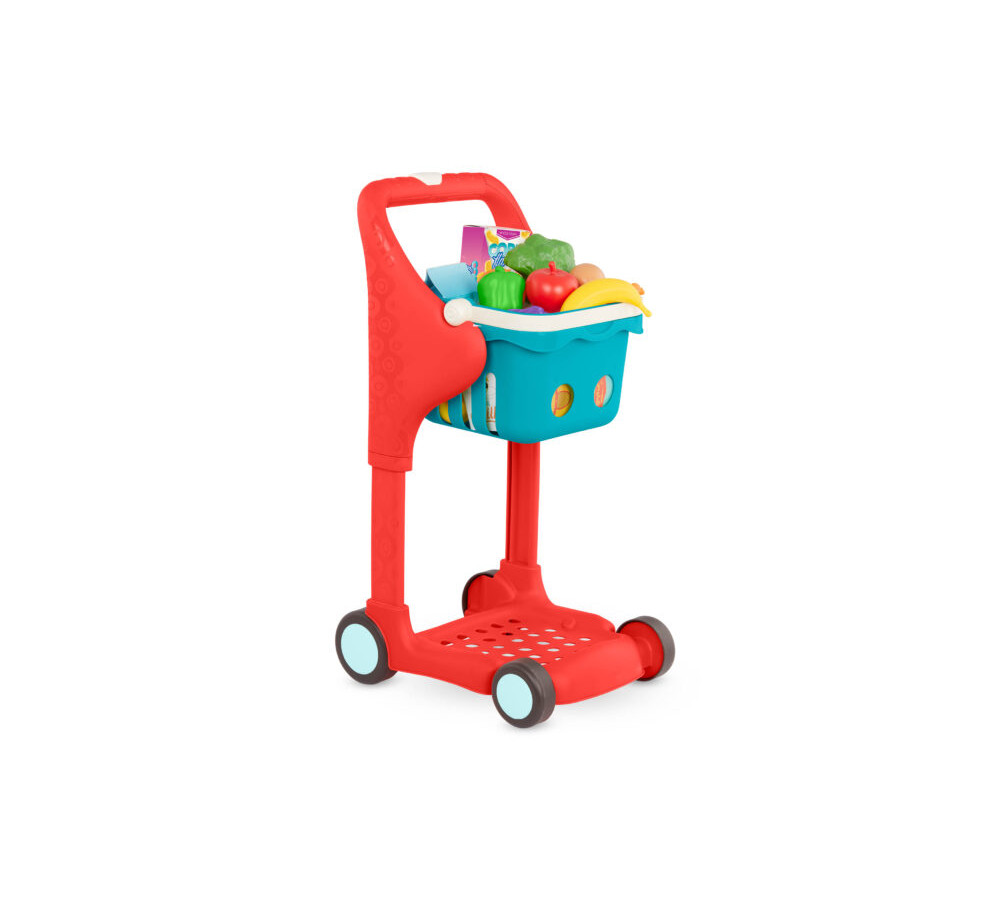 Shop & Glow Toy Cart – MUZYCZNY wózek zakupowy z koszykiem i akcesoriami – WERSJA CZERWONA