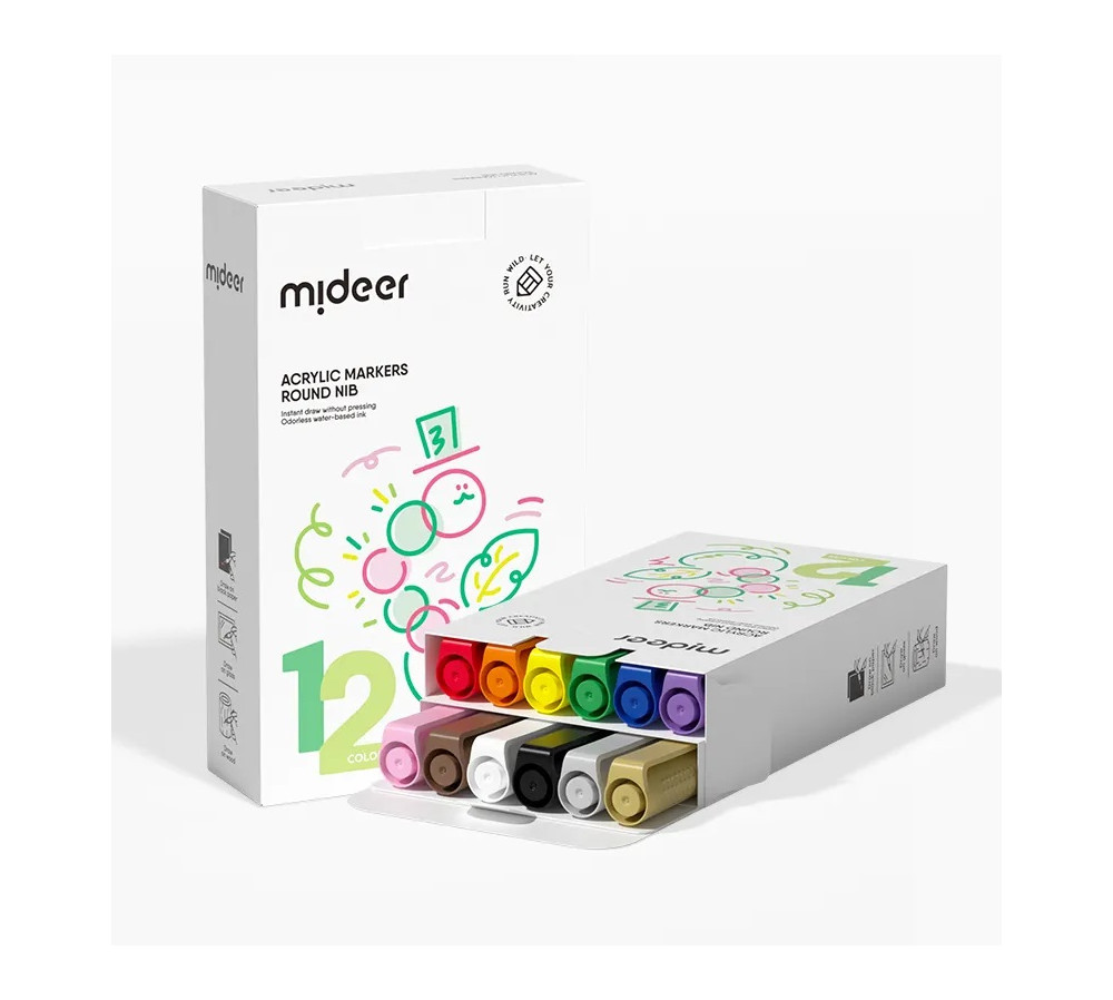 MIDEER Markery akrylowe z okrągłą końcówką (12 kolorów)