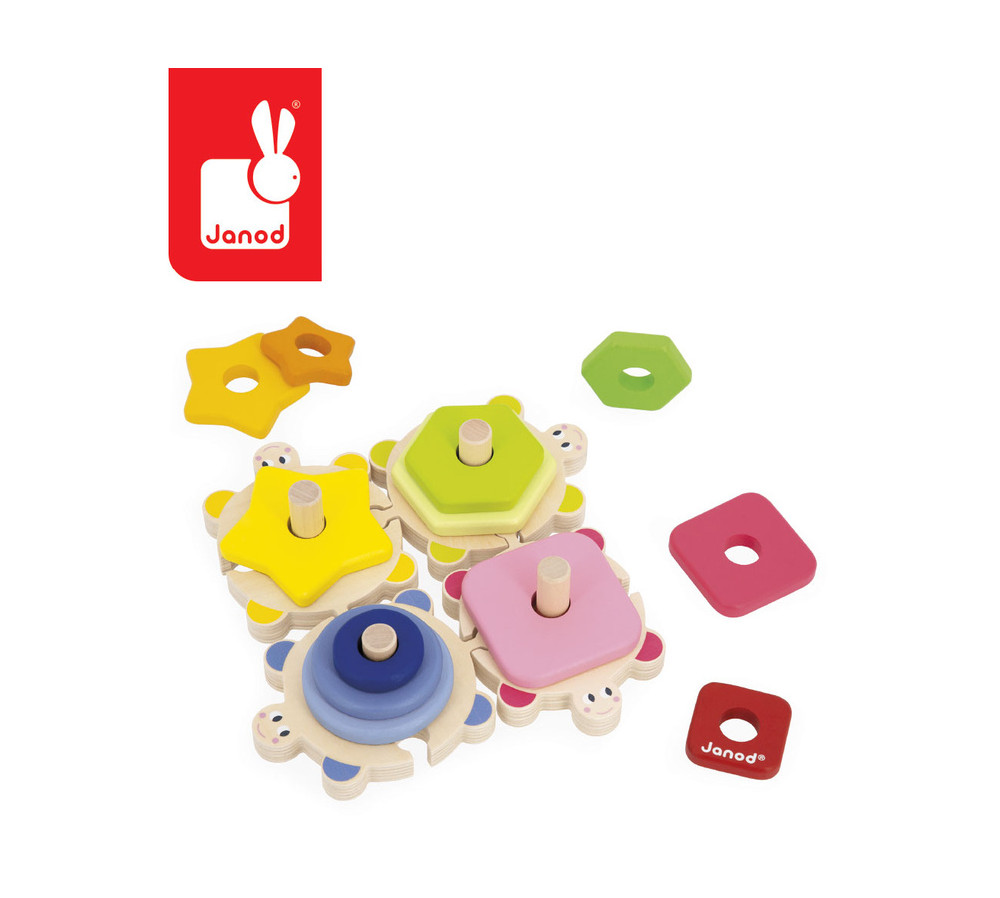 Janod Układanka piramida wieża drewniana Żółwie Zigolos 18m+ (edycja 2026)