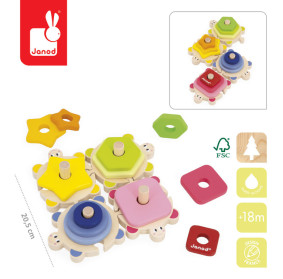 Janod Układanka piramida wieża drewniana Żółwie Zigolos 18m+ (edycja 2026)