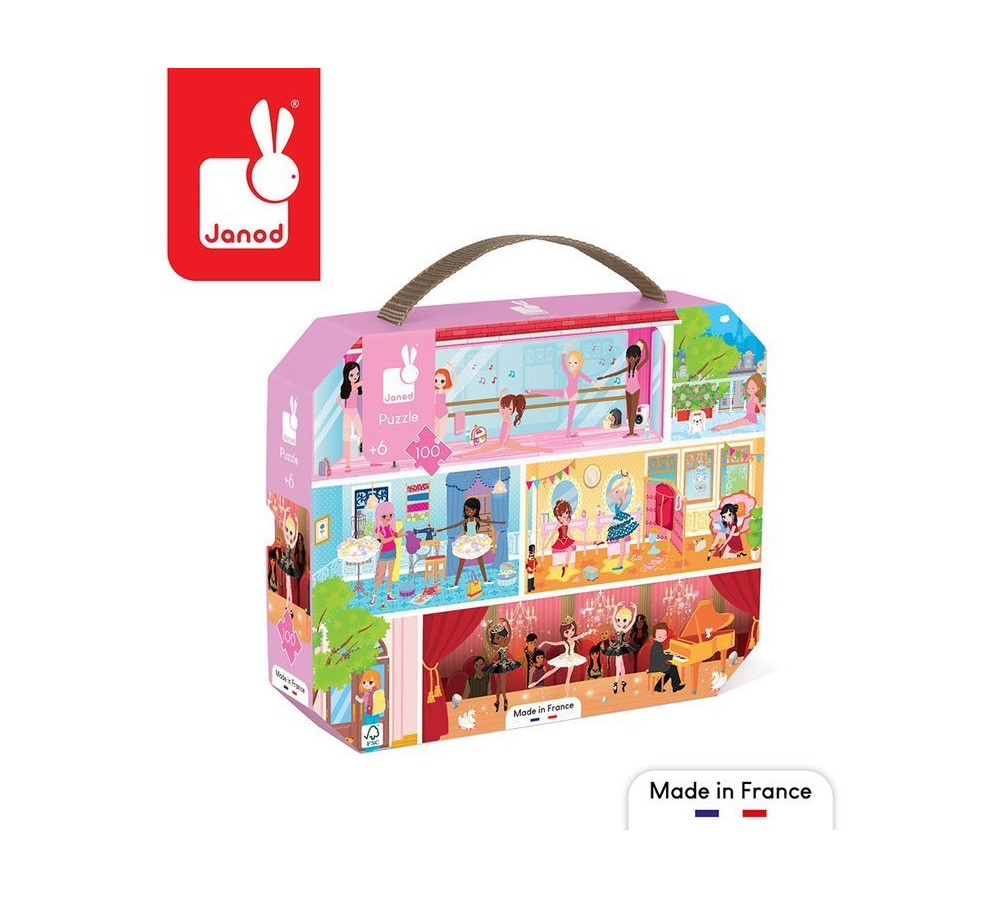 Janod Puzzle w walizce Akademia tańca 100 elementów 6+ Made in France