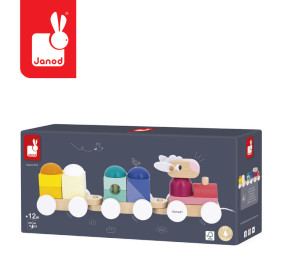 Janod Pociąg drewniany z klockami i zwierzątkami do ciągnięcia Zigolos 12m+