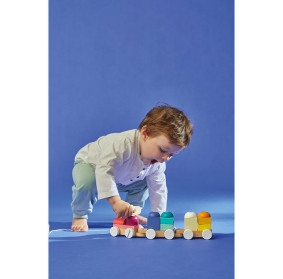 Janod Pociąg drewniany z klockami i zwierzątkami do ciągnięcia Zigolos 12m+