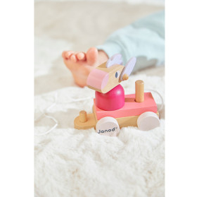 Janod Pociąg drewniany z klockami i zwierzątkami do ciągnięcia Zigolos 12m+