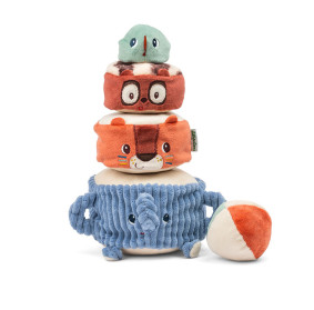 Lilliputiens Piramida dźwiękowa sensoryczne klocki z grzechotkami Zwierzątka 12m+