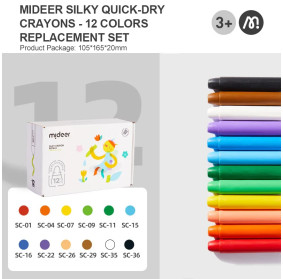 Wkłady do miękkich, zmywalnych kredek silky crayons mideer – 12 szt.