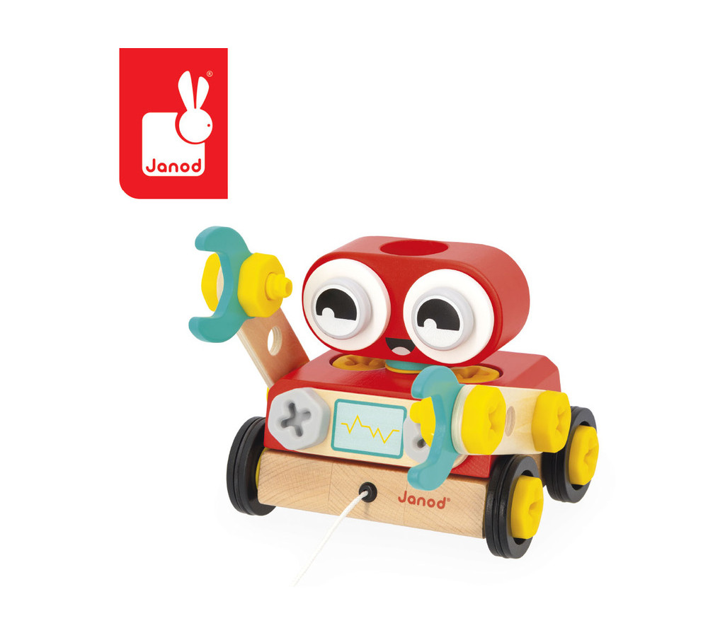 Janod Drewniany robot do skręcania i ciągnięcia Brico ‘Kids 2+