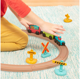 All Aboard – kolejka z torami i znakami 29 el. magnetyczne wagony, zabawka dla dzieci 2+ BATTAT