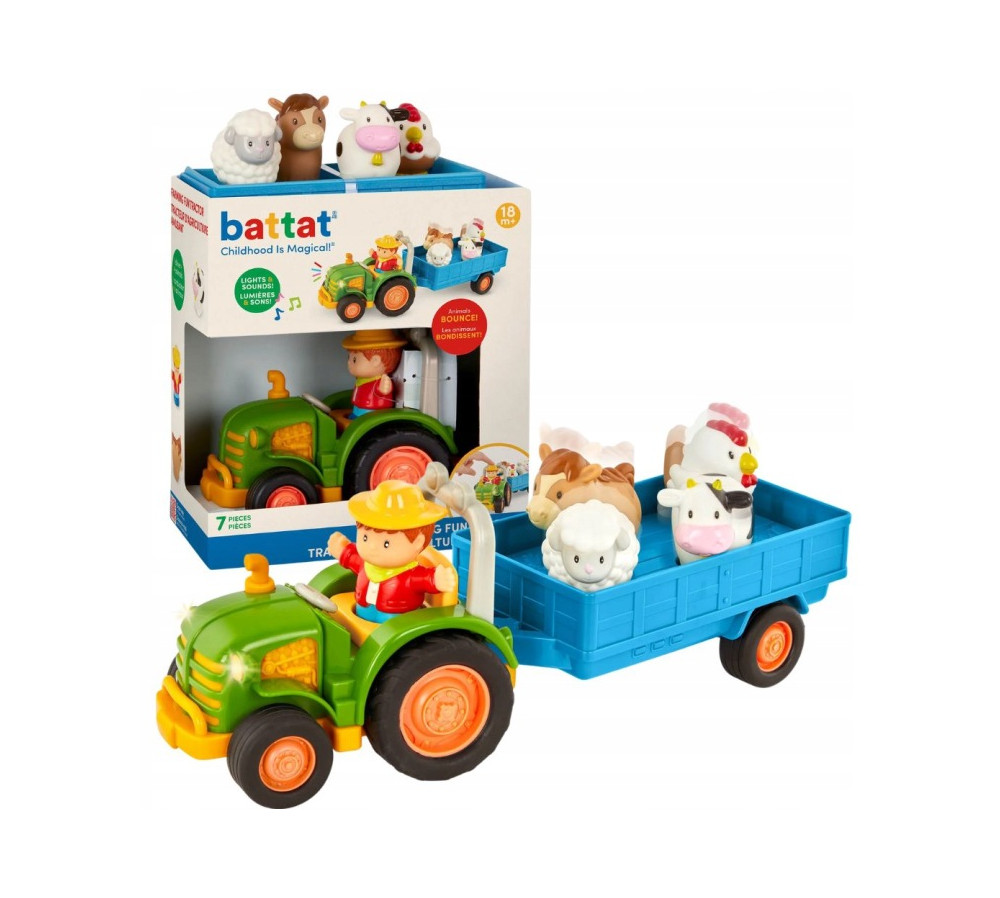 Traktor z przyczepą, rolnikiem i zwierzętami – Farming Fun Tractor – Battat