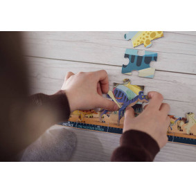 Puzzle panoramiczne w walizce Dinozaury 100 elementów 6+ Made in France, Janod