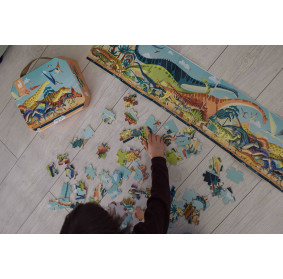 Puzzle panoramiczne w walizce Dinozaury 100 elementów 6+ Made in France, Janod