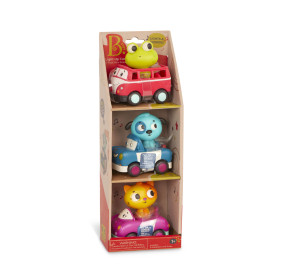 Zestaw 3 miękkich AUTEK sensorycznych z wesołymi PASAŻERAMI B.TOYS Light Up Cars