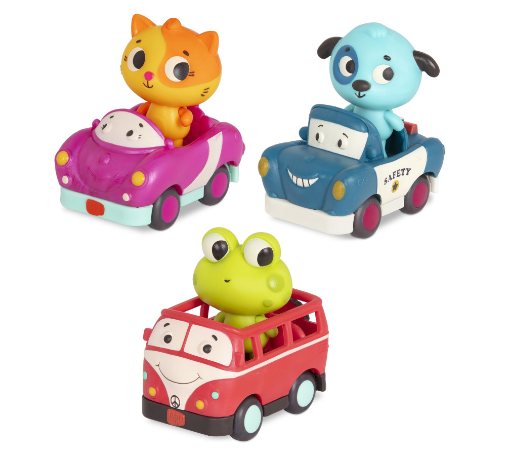 Zestaw 3 miękkich AUTEK sensorycznych z wesołymi PASAŻERAMI B.TOYS Light Up Cars