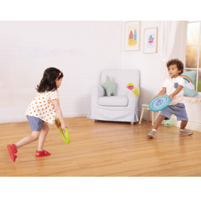 SPRĘŻYSTE DYSKI z kudłatymi piłeczkami Poppin’ Paddles – gra zręcznościowa B.Toys