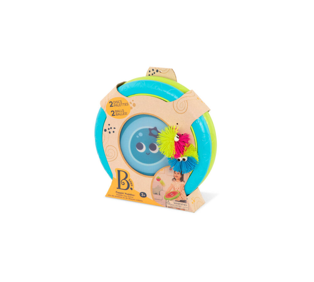 SPRĘŻYSTE DYSKI z kudłatymi piłeczkami Poppin’ Paddles – gra zręcznościowa B.Toys