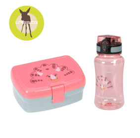 Lassig Zestaw na lunch Lunchbox + Tritanowa butelka - bidon 460 ml About Friends Dinozaur różowy
