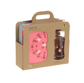 Lassig Zestaw na lunch Lunchbox + Tritanowa butelka - bidon 460 ml About Friends Dinozaur różowy