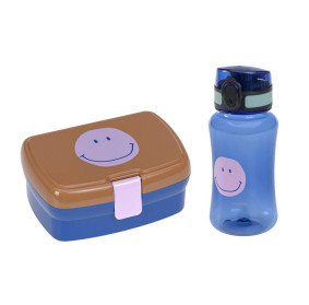 Lassig Zestaw na lunch Lunchbox + Tritanowa butelka - bidon 460 ml Little Gang Smile caramel/blue