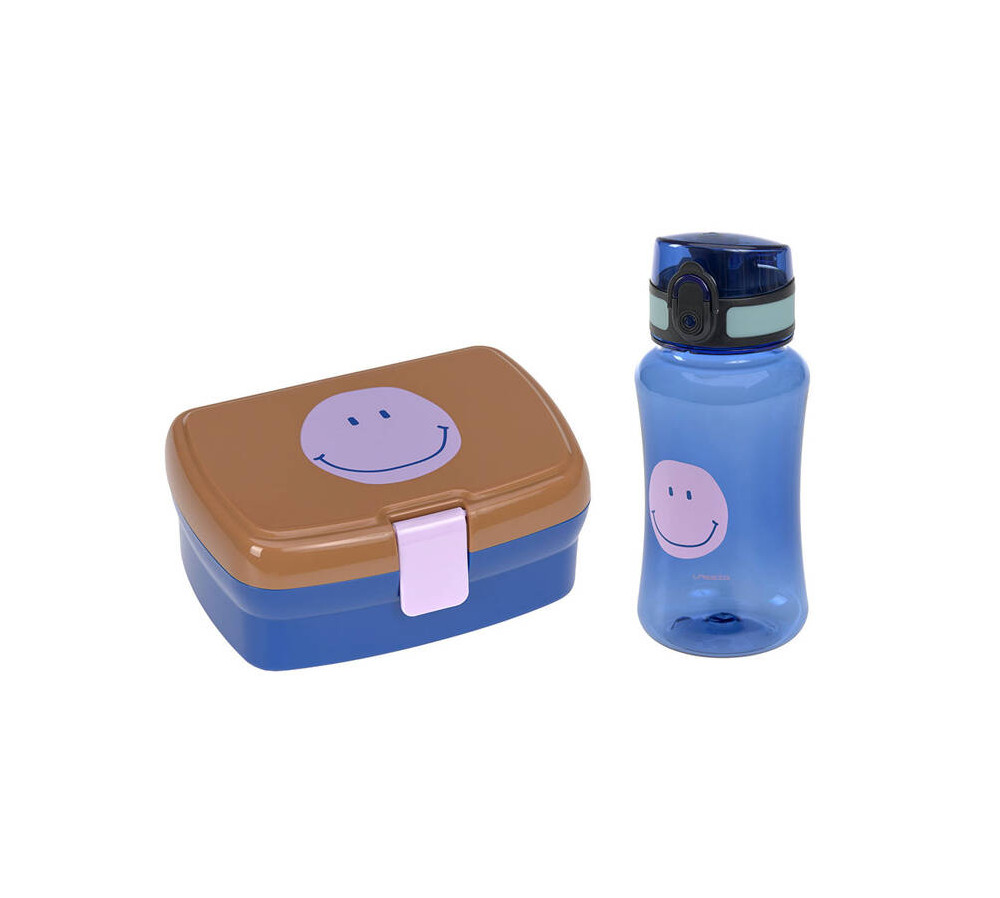 Lassig Zestaw na lunch Lunchbox + Tritanowa butelka - bidon 460 ml Little Gang Smile caramel/blue