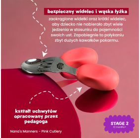 SZTUĆCE WIDELEC I ŁYŻKA NANA'S MANNERS ETAP 2 PINK