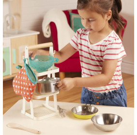 Zestaw REALISTYCZNYCH NACZYŃ i PRZYBORÓW kuchennych, ze stojakiem B.TOYS
