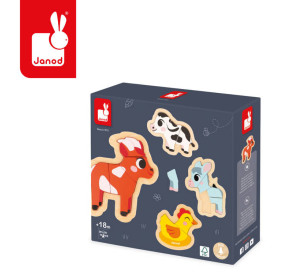 Puzzle progresywne drewniane Farma 4 układanki – 2, 3, 4 i 5 elementów 18 m+ Janod  J07114
