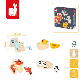 Puzzle progresywne drewniane Farma 4 układanki – 2, 3, 4 i 5 elementów 18 m+ Janod  J07114