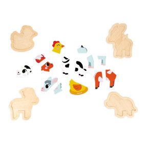Puzzle progresywne drewniane Farma 4 układanki – 2, 3, 4 i 5 elementów 18 m+ Janod  J07114