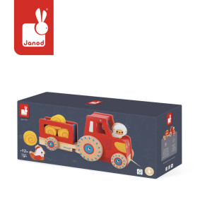 Drewniany traktor do ciągnięcia Farma 12 m+ Janod J03317