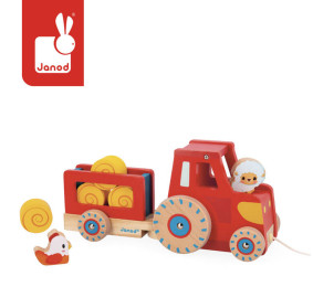 Drewniany traktor do ciągnięcia Farma 12 m+ Janod J03317