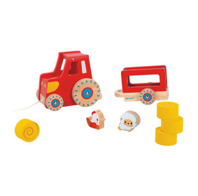 Drewniany traktor do ciągnięcia Farma 12 m+ Janod J03317