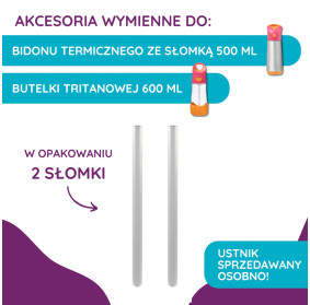 Zestaw słomek do bidonu termicznego 500 ml i butelki tritanowej 600 ml, 2 szt., b.box