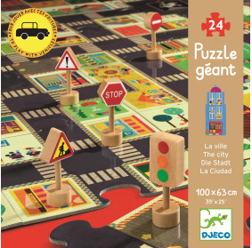 Puzzle ulice w mieście ze znakami drogow. DJ07161 DJECO