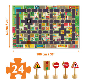 Puzzle ulice w mieście ze znakami drogow. DJ07161 DJECO