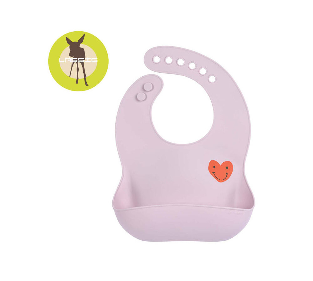 Lassig Śliniak silikonowy z kieszonką Happy Rascals Heart lavender