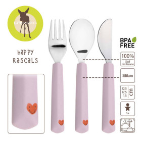 Lassig Sztućce ze stali nierdzewnej 3 el. Happy Rascals Heart lavender