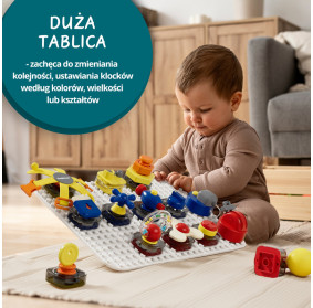 Tablica manipulacyjna Montessori dla dzieci - z kostką i doczepianymi elementami 12 mies.+ TOPBRIGHT