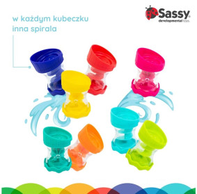 Kubeczki do kąpieli, zestaw zabawek do wody, 8 szt., 6 m+, Sassy