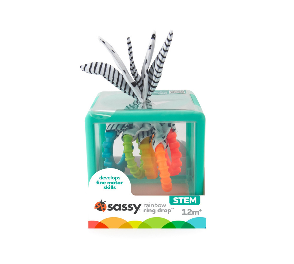 Sassy Manipulacyjna kostka sensoryczna Montessori – elastyczna kostka sorter z krążkami